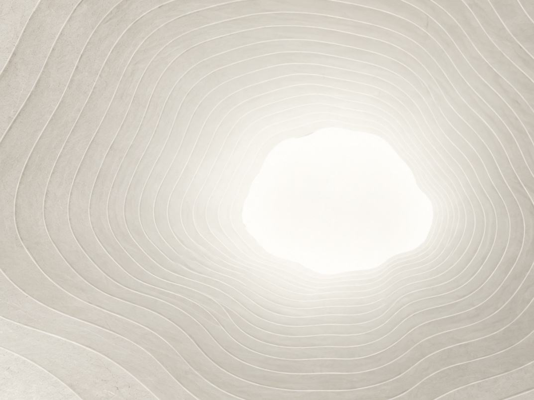 幾重もの白い層に囲まれた、White Caveの明るい開口部